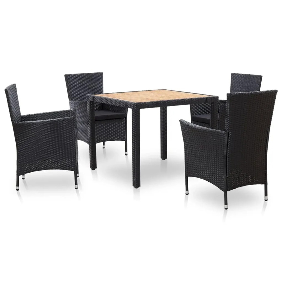 vidaXL 5-tlg Garten-Essgruppe aus Poly Rattan und Akazienholz in Schwarz mit Auflagen - Bild 2
