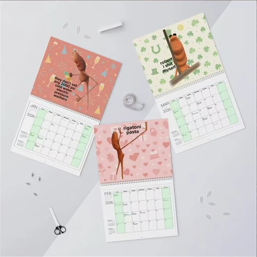 Marcus The Worm und Robert The Worm Hängender Wandkalender 2026, lustiger Meme-Kalender in Gelb und Multicolour für dein Büro oder die Schule - Bild 2