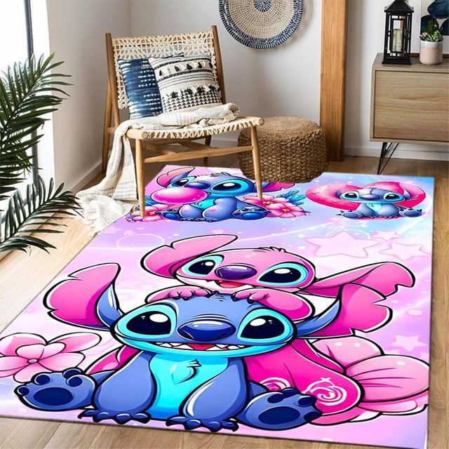 NostalgicHub Disney Stitch Abenteuer in Blumen Teppich, Rutschfest, Polyester, Mehrfarbig, B x T: 100 x 150 cm - Bild 1