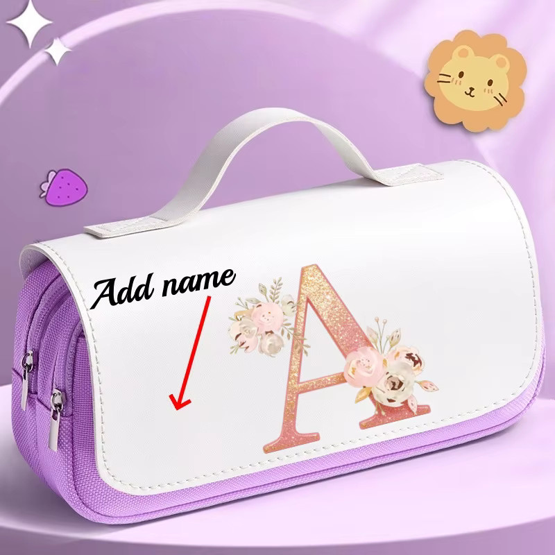 3-stufiges Federmäppchen in Pink mit großem Fassungsvermögen und personalisierbarem Namen für Schüler - Bild 1