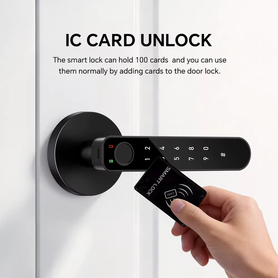 ICCSSI Smart Door Lock B208APRO Fingerabdruckschloss in Schwarz mit Tuya App, Passwort, IC-Karte und Schlüsselentriegelung sowie mehrsprachiger Audio-Wiedergabe - Bild 4