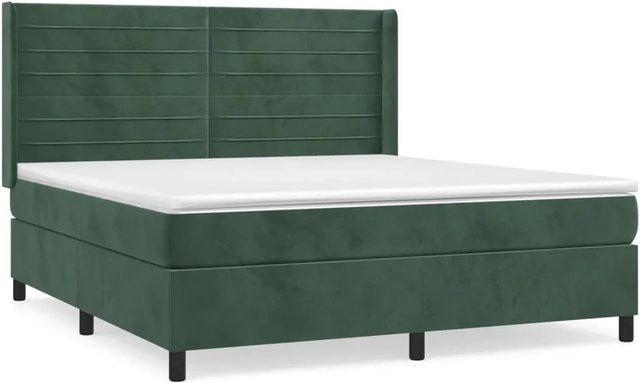 vidaXL Boxspringbett mit Matratze in Dunkelgrün aus Samt, Hybrid-Design mit Taschenfederkern, B/T/H: 180 x 200 x 128 cm - Bild 1