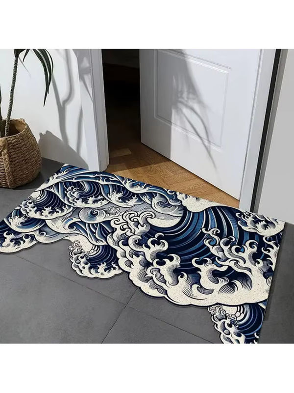 VIKAMA Schmutzabweisende Fußmatte mit japanischem Ukiyo-e-Wellenmuster in Blau, rutschfest und weich, B/T: 60 x 40 cm - Bild 5