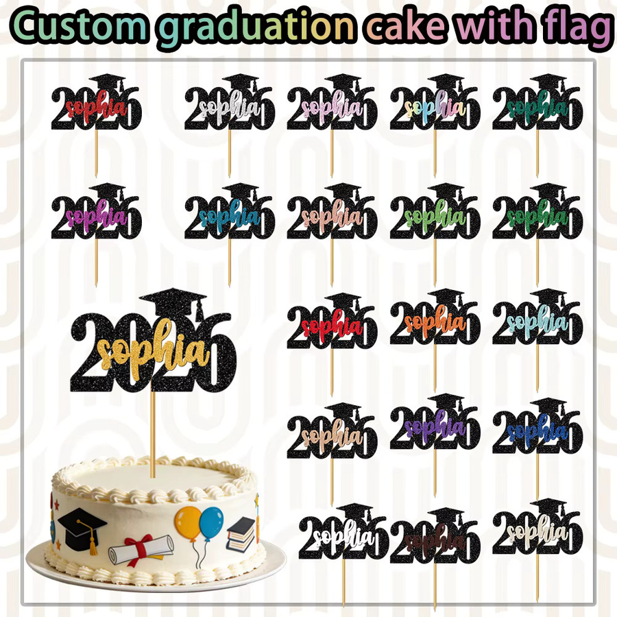 WEIGAO Personalisierte Namens-Kuchenaufsätze für Abschlussfeiern 2026 in Schwarz - Bild 6
