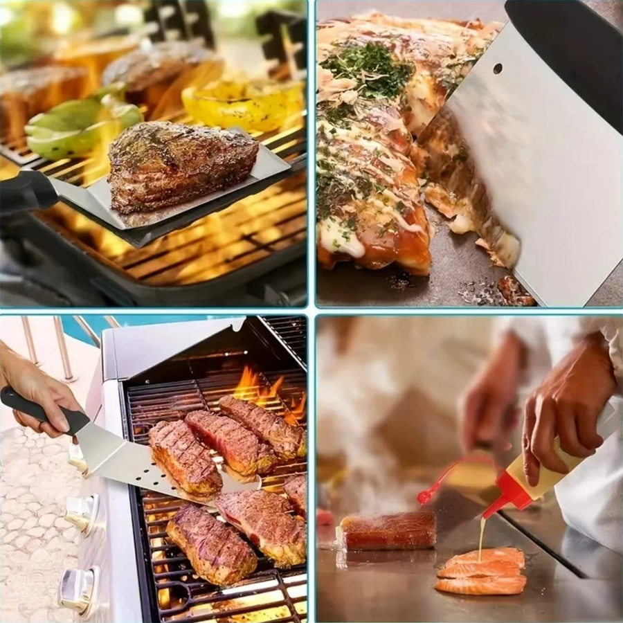 SONGKANGLING Grill Zubehör 8-teiliges Set aus Edelstahl in Silber für Teppanyaki und Hibachi - Bild 2