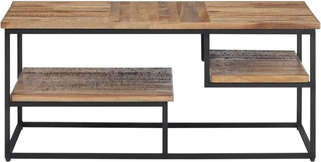vidaXL Couchtisch aus Massivholz Teak in Braun und Schwarz, B/T/H: 90 x 50 x 39 cm - Bild 1