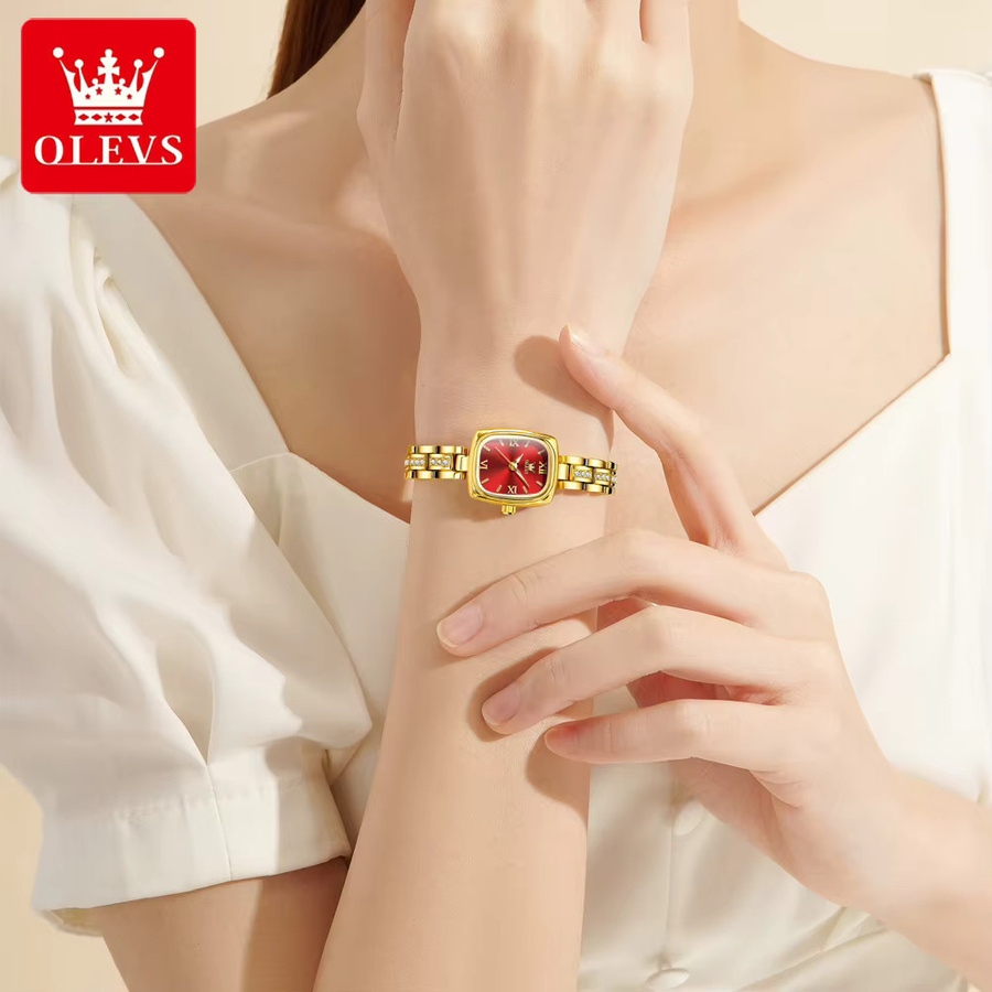 OLEVS Armbanduhr, Quarz, Edelstahl, Gold, Bicolor, Eckig, Damen - Bild 2