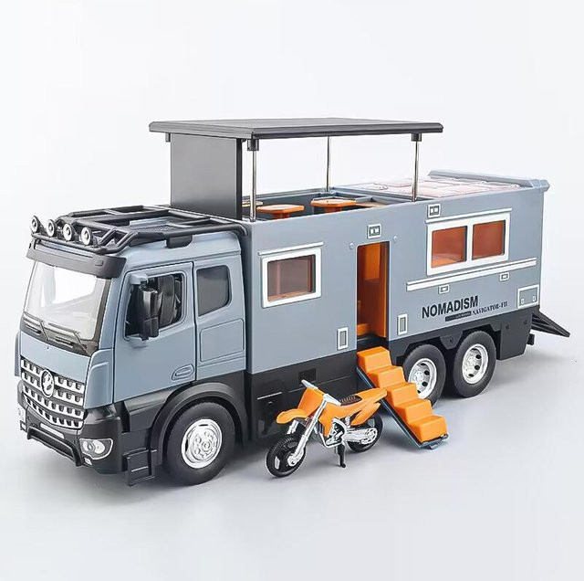 Maisto Benz Arocs Nomadism Navigator Wohnmobil Modellauto 1:18 blau Metall - Bild 1