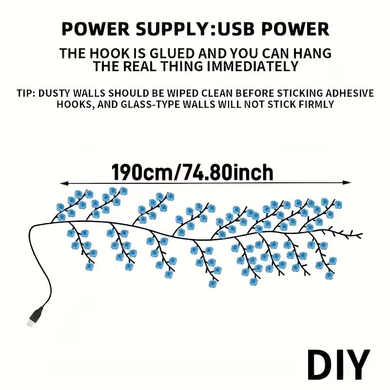 DBF Kirschblüten-LED-Baumzweig mit 8 Modi, USB-betrieben, Warmweiß - Bild 3