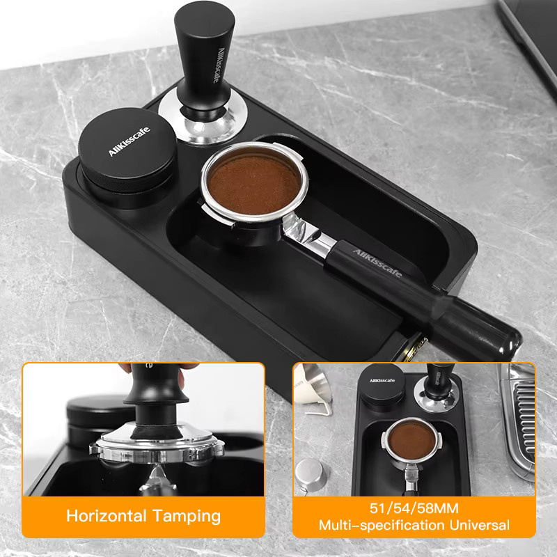 Kaffee Tamping Station mit Knock Box für Delonghi und Breville Espresso Maschinen, Schwarz, Rechteckig, passend für 51mm, 54mm und 58mm Siebträger - Bild 4