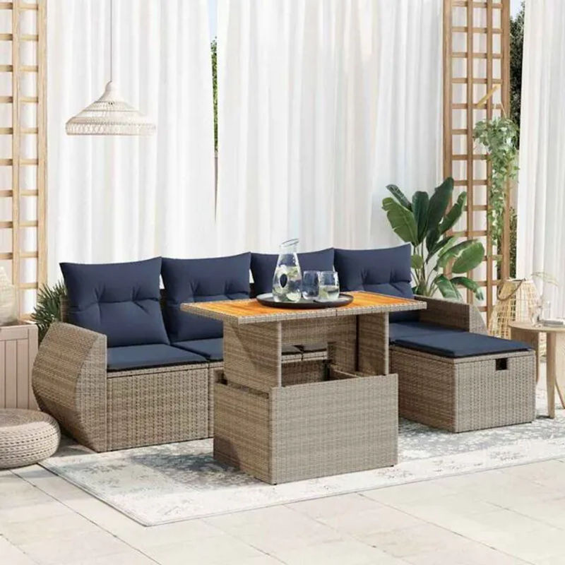 6-teilige modulare Garten-Sofagarnitur mit Kissen und Fußhocker aus Poly-Rattan und Metall in Schwarz von vidaxl - Bild 1