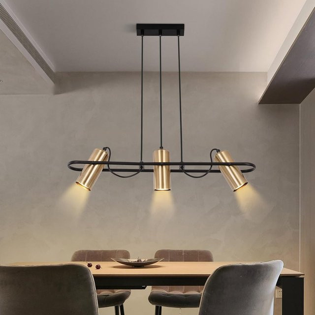 3-flammige Vintage Pendelleuchte im Industrial Design für Esszimmer, Küche oder Wohnzimmer, Gold/Messing, GU10, ohne Leuchtmittel - Bild 1