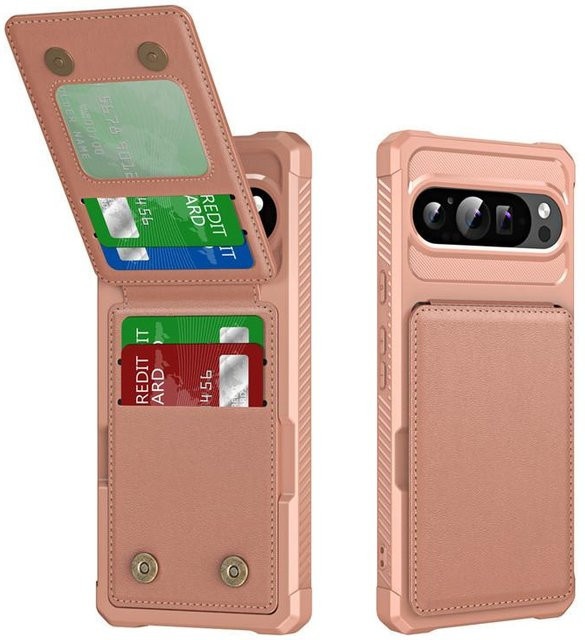 Leder Klappbrieftasche Handyhülle mit Kartensteckplatz und Ständer für Google Pixel 10 Pro, 9 Pro XL, 8 Pro, 7 Pro in Pink - Bild 1