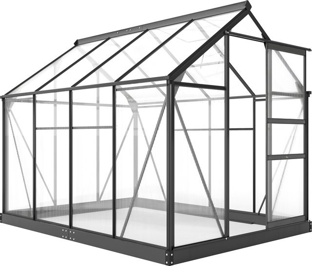 Outsunny Gewächshaus aus Aluminium mit Polycarbonat-Platten, Grau, B/T/H: 252 x 190 x 201 cm - Bild 1