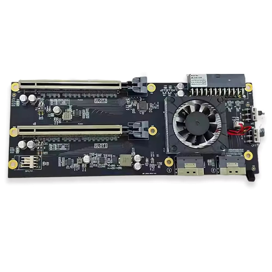 ADT-Link Dual-Slot-Grafikkartenhalter mit Durchgangsplatte 4.0 X8, Erweiterungskarte PEX8749 PCIe 3.0 X16 SlimSAS ATX, Schwarz - Bild 5