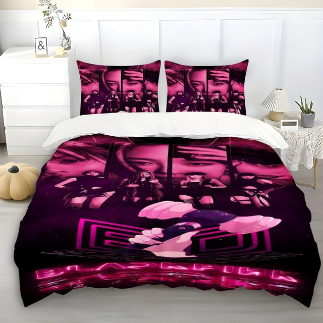 Paslu Bettwäsche Set Anime Koreanische Girlgroup Idole Pink, Bettbezug und Kissenbezüge für Mädchen und Jugendliche, B/H: 140 x 210 cm - Bild 1
