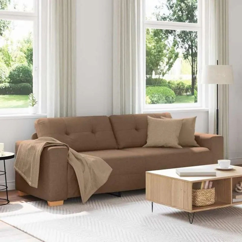 vidaXL 3-Sitzer Sofa Modern Minimalistisch in Braun aus Stoff und Holz - Bild 1