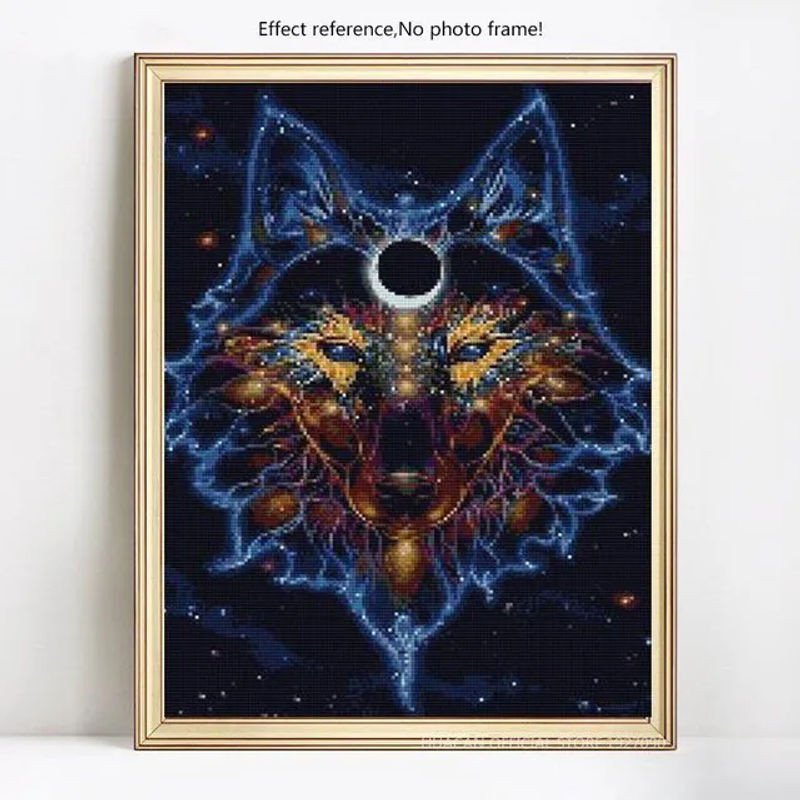 DIY Diamantmalerei Wolf Mosaik Bild von FIYO, mehrfarbig, B: 30 cm, H: 20 cm - Bild 1
