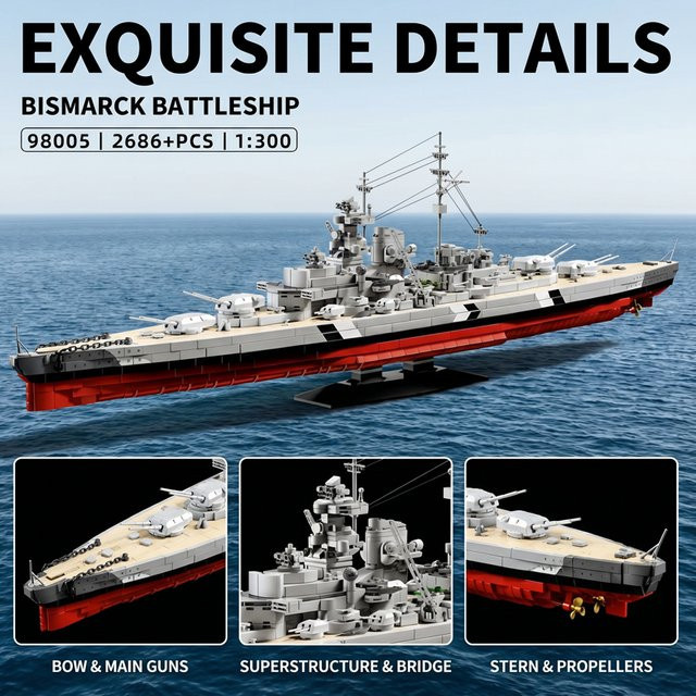 barweer Bismarck-Klasse Schlachtschiff, Klemmbausteine, 2686 Teile - Bild 1