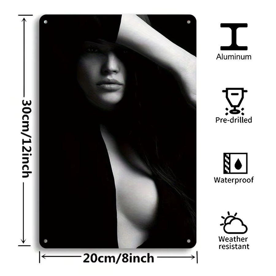 HELLOYOUNG Moderne Abstrakte Aluminium-Wandkunst Schwarz-Weiß Dekoration für Wohnzimmer und Schlafzimmer, Breite: 20,32 cm, Höhe: 30,48 cm - Bild 2