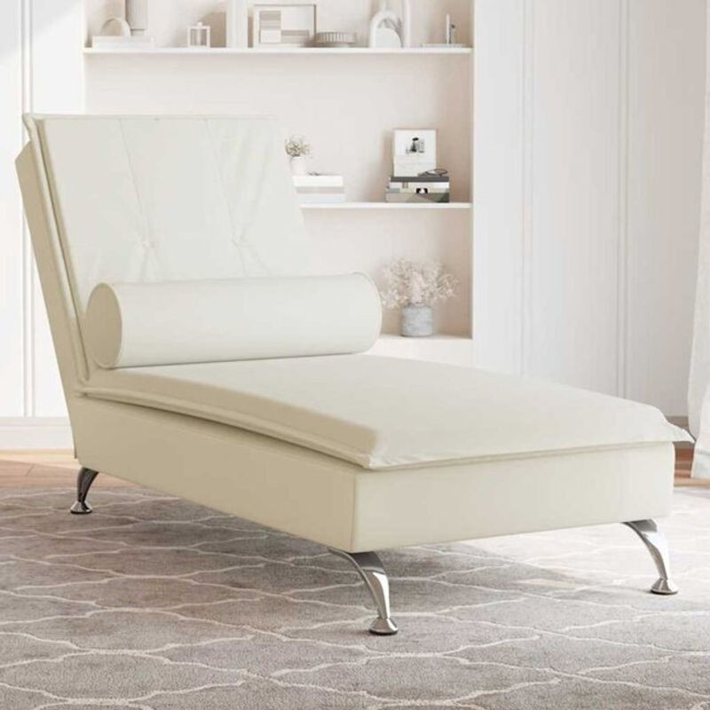 Massage-Chaiselongue Loungesessel mit Nackenrolle aus Samt in Beige von vidaxl - Bild 1