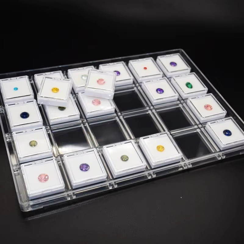 WILLJANE Schmuck-Edelstein-Display-Aufbewahrungsbox aus Glas in Transparent, Vitrine mit Deckel und Organizer-Tablett - Bild 1