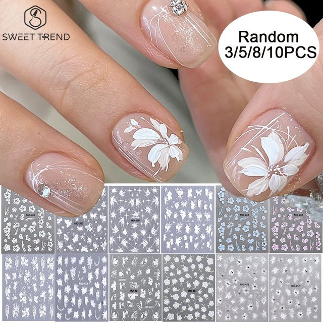 SWEET TREND Nagelkunst-Aufkleber, Weiße Blumen, 3D, Glänzend - Bild 1