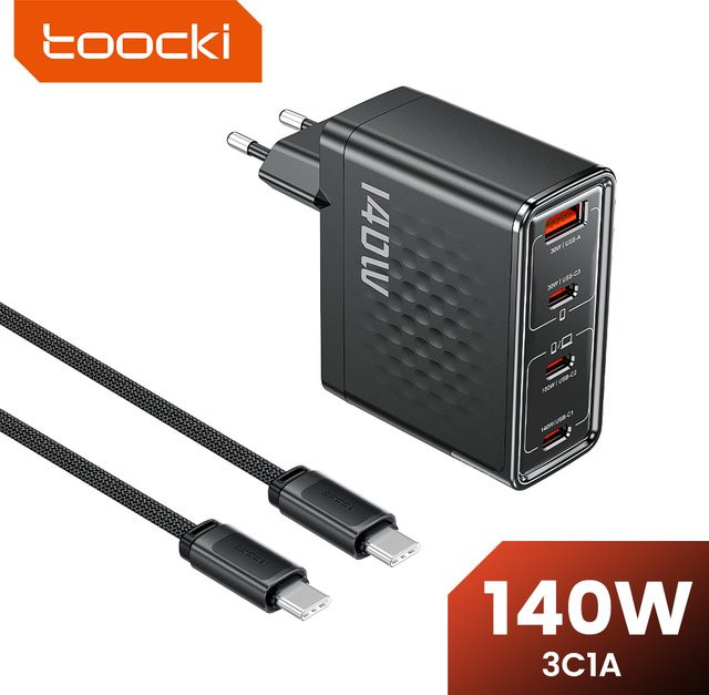 Toocki 140W GaN Ladegerät mit USB-C, PD3.1, QC4.0 und PPS in Schwarz - Bild 1