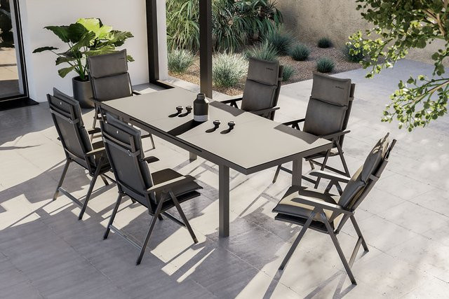 Kettler Garten-Essgruppe aus Aluminium und Glas in Anthrazit und Grau, ausziehbar und wetterbeständig, B/T/H: 180 x 100 x 77 cm bis 240 x 100 x 77 cm - Bild 1