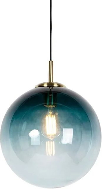 QAZQA Art Deco Hängelampe aus Messing und blauem Glas, dimmbar, Durchmesser: 33 cm - Bild 1