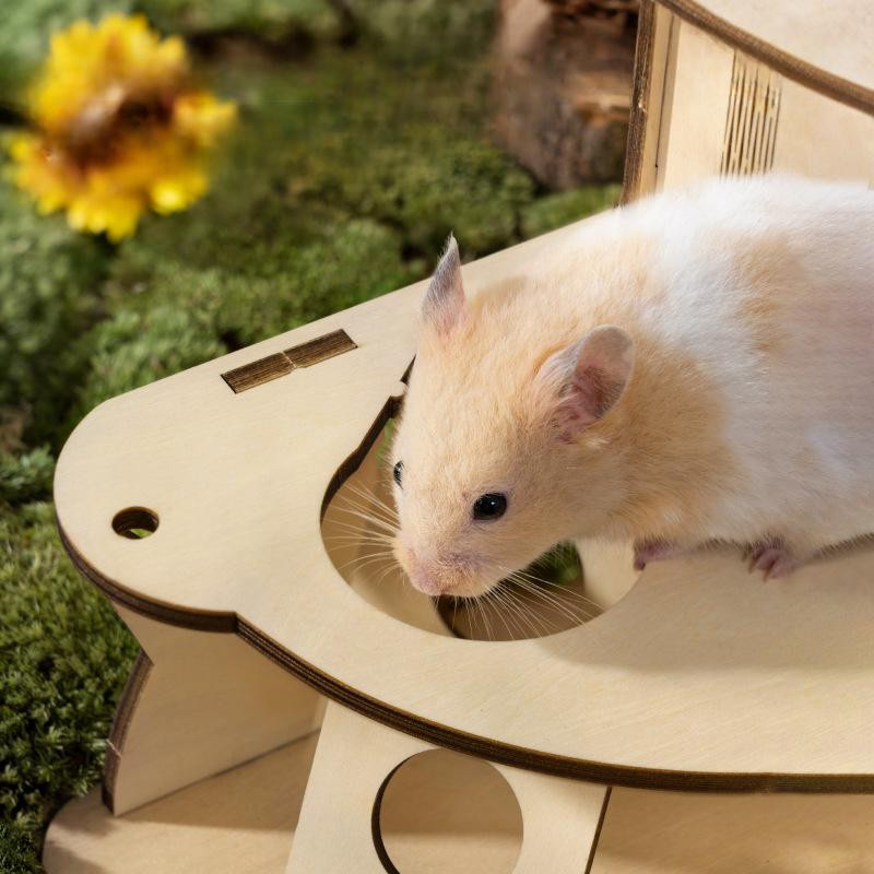 Yiran Furniture Dreischichtige Hamster Plattform aus Holz in Braun mit Kletterleiter und Unterschlupf XXL - Bild 3