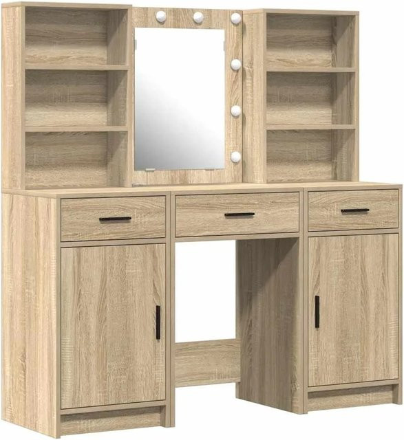 vidaXL Schminktisch Set mit Regal in Sonoma Eiche, 3-teiliges Set aus Holzwerkstoff mit modernem Design - Bild 1