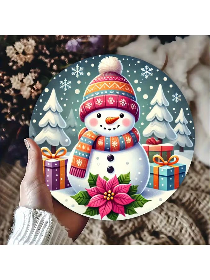 Potdemiel Runde 2D Wandkunst aus Metall Schneemann Weihnachtsdekoration Multicolor Durchmesser: 20 cm - Bild 6