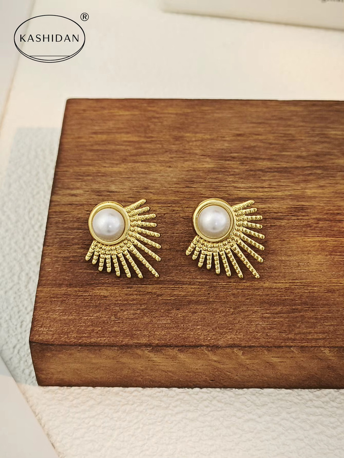 KASHIDAN Ohrstecker Edelstahl, Gold, Perle, Vintage - Bild 3