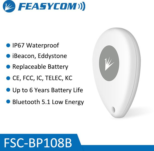 Feasycom BLE Beacon IP67 Wasserdichter Bluetooth iBeacon und Eddystone Low Energy Asset Tag mit austauschbarem Akku in Weiß - Bild 1