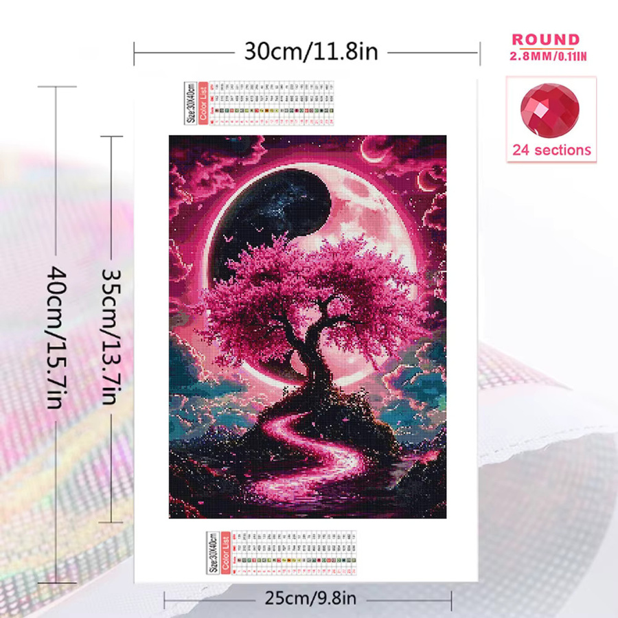 Momoart 5D Diamant-Mosaik Baum-Landschaft DIY Kreuzstich-Stickerei in Pink, B/H: 30 x 30 cm - Bild 2