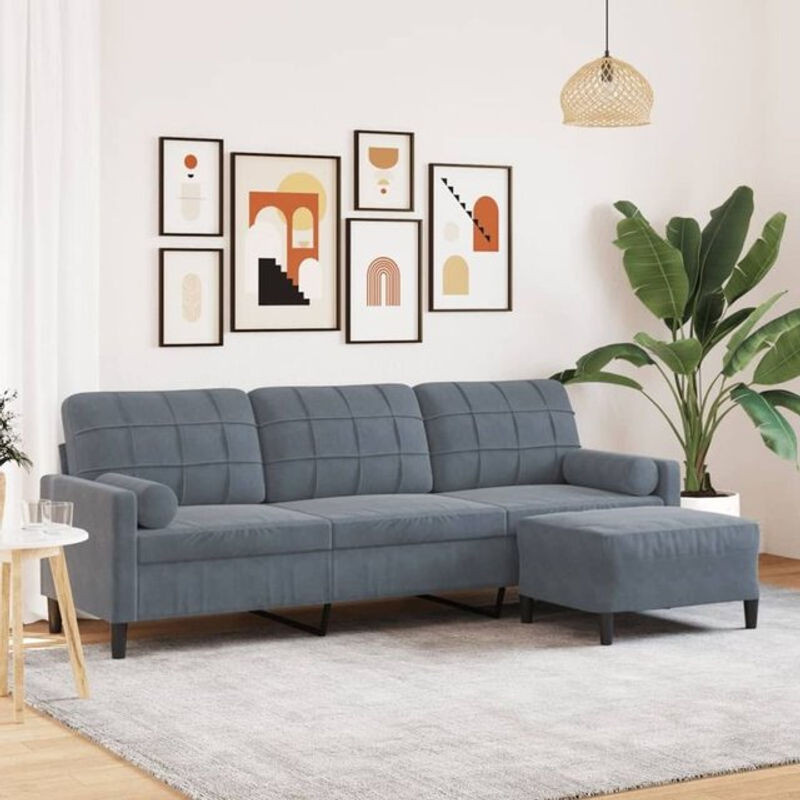 Vidaxl 3-Sitzer-Sofa mit Hocker in Dunkelgrau aus Samt und Metall, Modernes Design, Breite: 210 cm - Bild 1