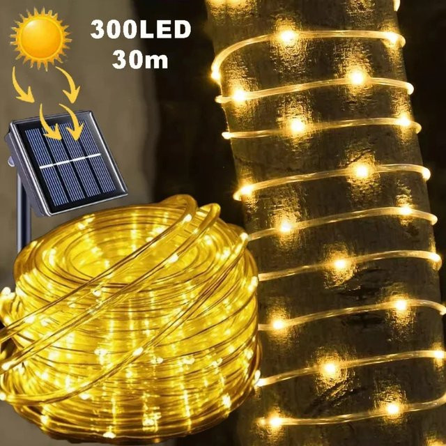 OKAL RED EAST Solar-LED-Lichterkette mit 300 transparenten Röhren-LEDs für den Garten und Außenbereich - Bild 1