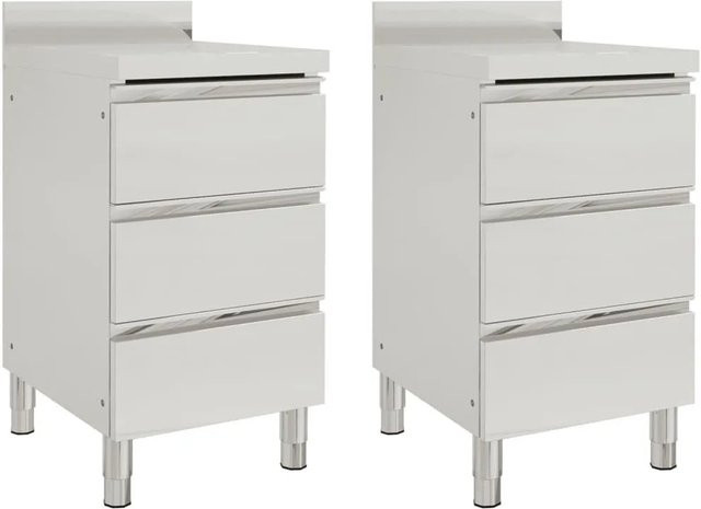 DELUKE 2er Set Edelstahl Arbeitsschrank Geri mit 3 Schubladen und Aufkantung in Silber - Bild 1