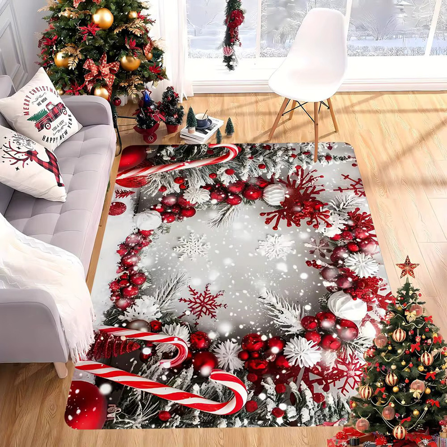 VIKAMA Weihnachtsteppich mit Weihnachtsmann und Schneemann, rutschfest und wasserabsorbierend, B/T: 60 x 40 cm, Mehrfarbig - Bild 3