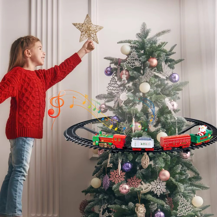 VATOS Weihnachtszug Spielzeug mit Musik und Licht als bunte Weihnachtsbaum-Dekoration für Kinder - Bild 3