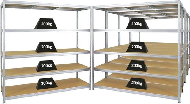 PROREGAL Schwerlastregal Giant Elephant Set aus 5 Einheiten, verzinkt, Farbe Silber, H x B x T: 180 x 180 x 60 cm, Fachlast 200 kg, mit verstellbaren MDF-Holzböden - Bild 1