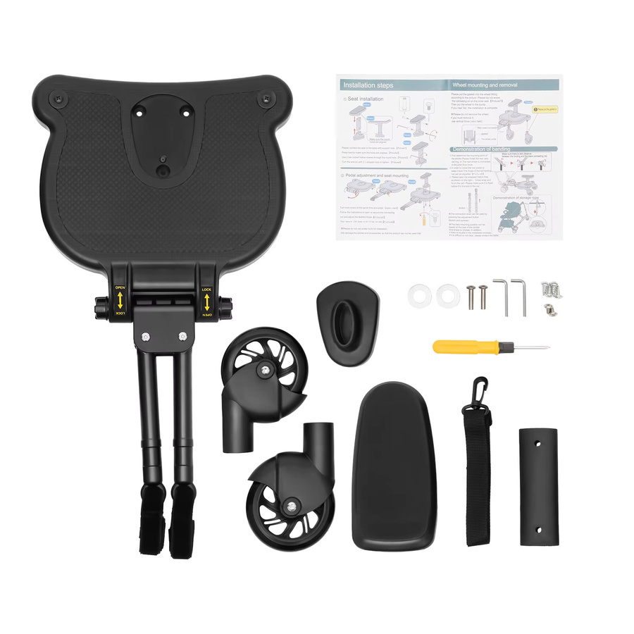 Universal Kinderwagen-Trittbrett aus umweltfreundlichem PP mit Sitz und Selbstklebeband Adapter, Schwarz, B/T/H: 55 x 33 x 36 cm - Bild 4