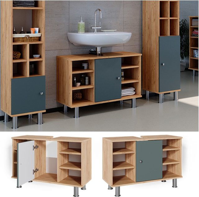 Vicco Waschtischunterschrank Fynn Badschrank Eiche Grün Gold B/T: 80 x 54 cm - Bild 1