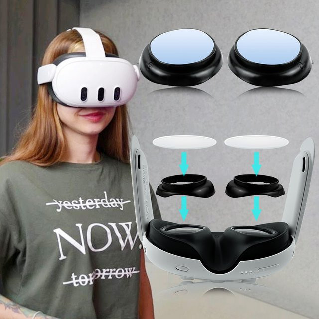VODOOL Anti-Blau-Linse Objektivschutz Rahmen für Meta Quest 3, Anti-Kratz Linseneinsatz für VR-Brille, Schwarz - Bild 1