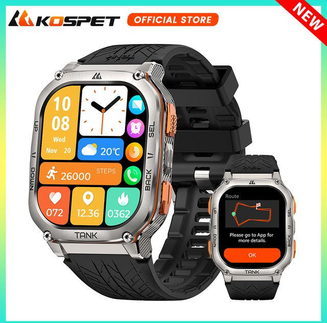 KOSPET TANK M3 Ultra GPS Smartwatch für Männer in Schwarz mit Kompass, Höhenmesser und Barometer, IP69K und 5ATM wasserdicht - Bild 1