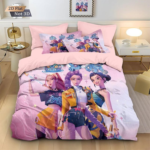 Gu Tao K-Pop Bettwäscheset Dämonenjäger Thema aus Polyester in Rosa oder Schwarz, B/H: 172 x 218 cm - Bild 1