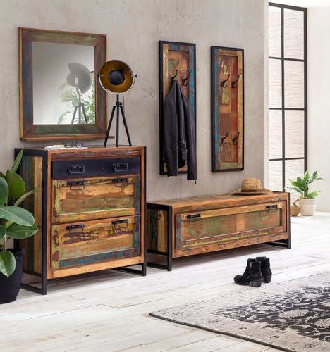 SIT Dielen-Set BALI Schuhschrank mit Spiegel und Paneel in Altholz-Optik und Antikschwarz - Bild 1