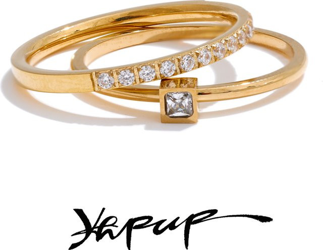 Yhpup Ring-Set, Edelstahl, Gold, Zirkonia - Bild 1