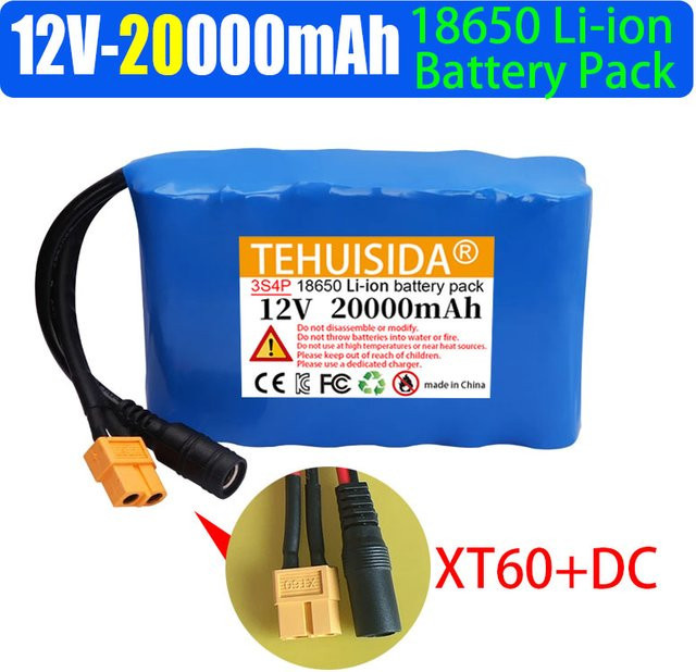 TEHUISIDA 12 V 20 Ah Lithium-Ionen-Akku mit eingebautem BMS, 18650 Zellen, Blau, HJ817 V080 - Bild 1